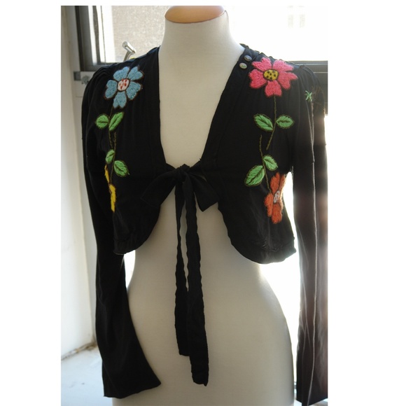 Hand Embroidered Crop Jacket Bolero Top XS S NWT - Picture 1 of 8